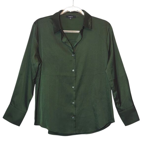 Ambiance Tops - Ambiance Green Satin Button Down Blouse Long Sleeve Size M Workwear